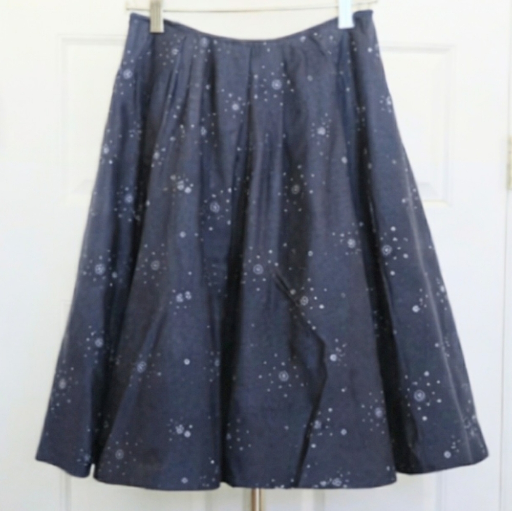 BANANA REPUBLIC Silk Cotton Full Circle Skirt Navy Floral Dot Print SIZE 4